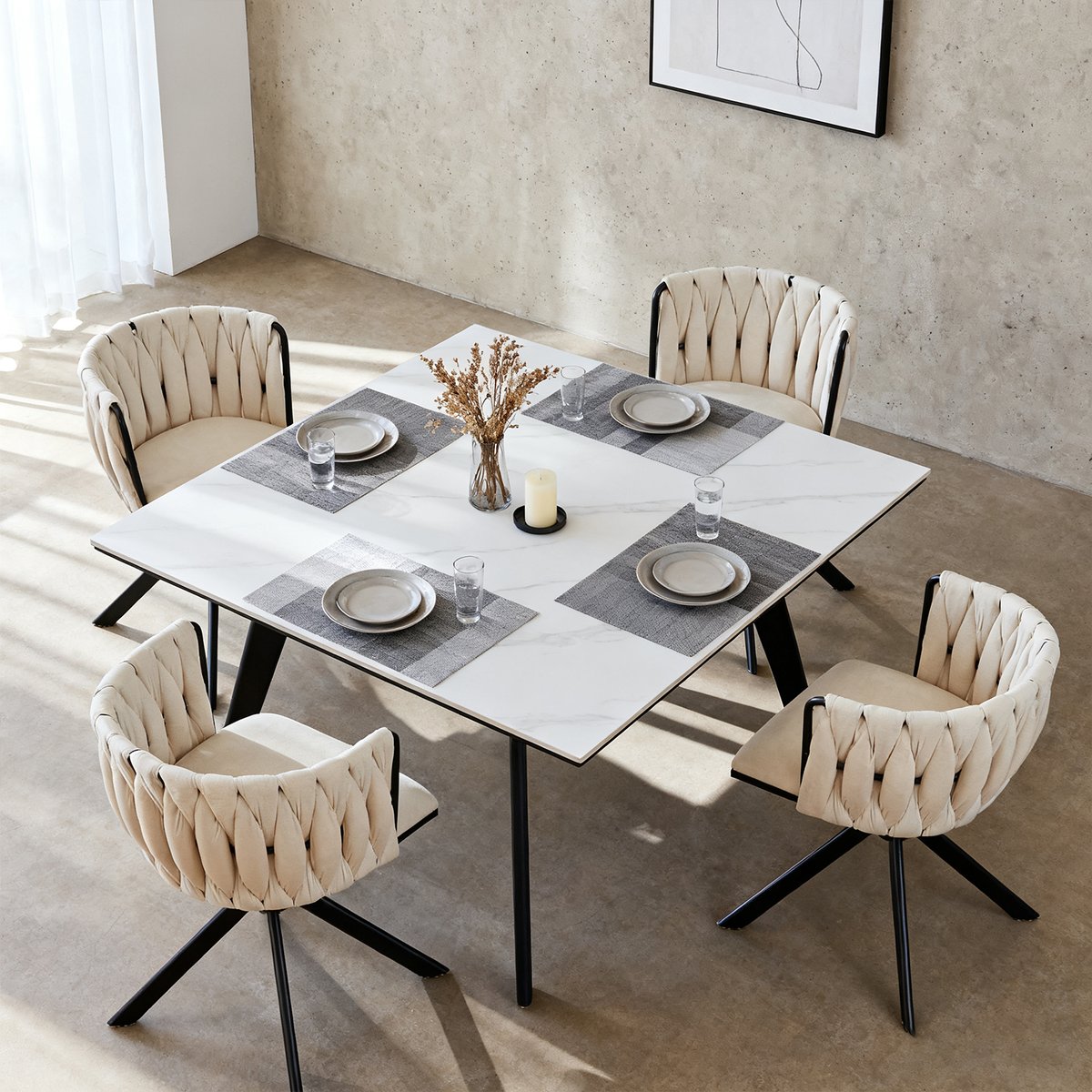 Kungsbacka Beige – 180° Dreje Spisebordsstol i Luksuriøs Fløjl - Billede 4