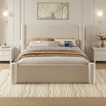 Roskilde Seng 160x200 cm med Opbevaring – Beige Velour