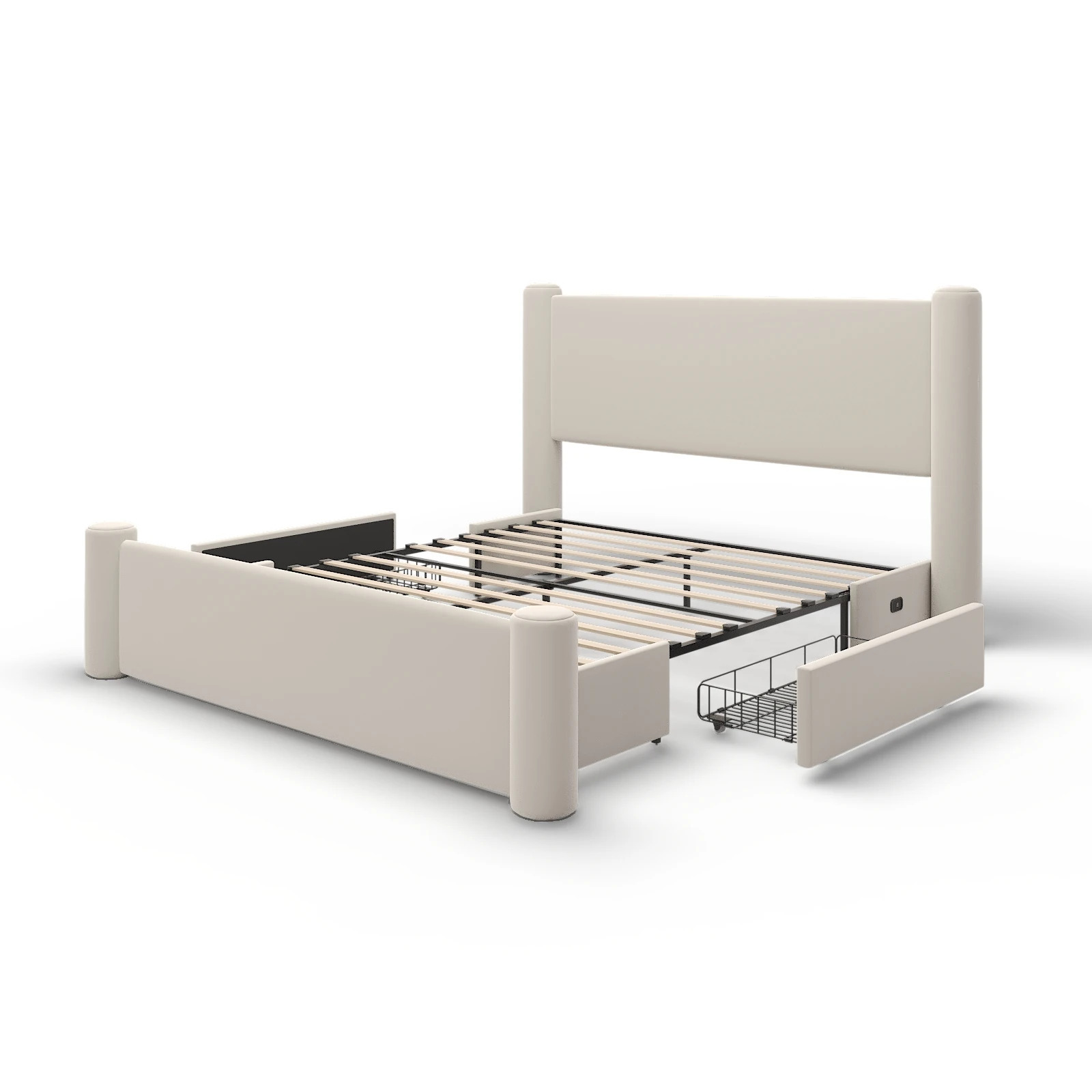 Roskilde Seng 160x200 cm med Opbevaring – Beige Velour - Billede 6