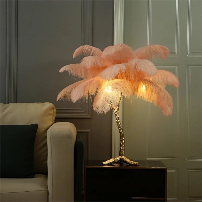 Amèlie Bordlampe – Strudsefjerlampe med Kobberfod - Billede 4