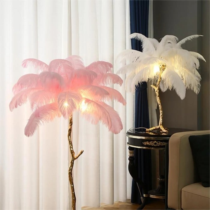Amèlie Bordlampe – Strudsefjerlampe med Kobberfod - Billede 2