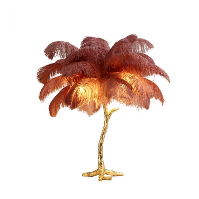 Amèlie Bordlampe – Strudsefjerlampe med Kobberfod - Billede 10