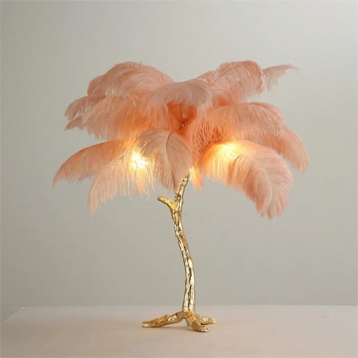 Amèlie Bordlampe – Strudsefjerlampe med Kobberfod - Billede 5