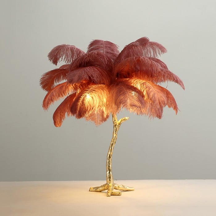 Amèlie Bordlampe – Strudsefjerlampe med Kobberfod - Billede 6