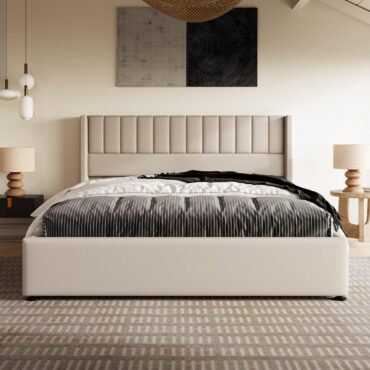 Esbjerg Elegant Seng 180x200 cm med Opbevaring – Beige Linned