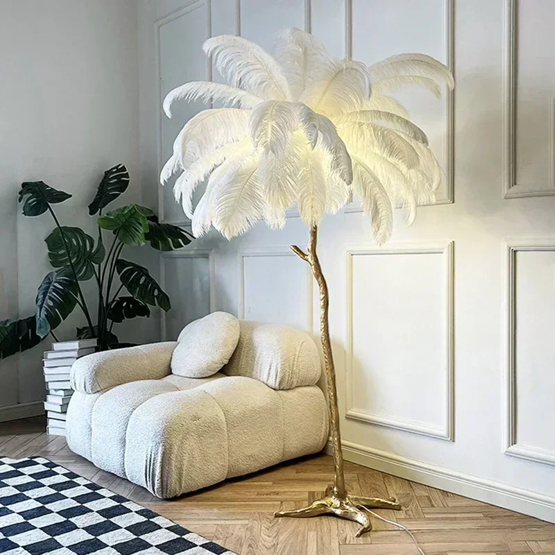 Amèlie Gulvlampe 170 cm – Fjerlampe med Kobberfod - Billede 6