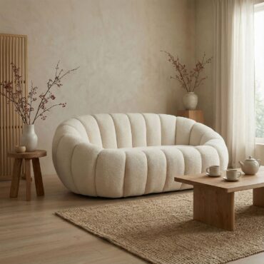 Horsens 2-personers Sofa – Shell Design, Creme Bouclé Stof