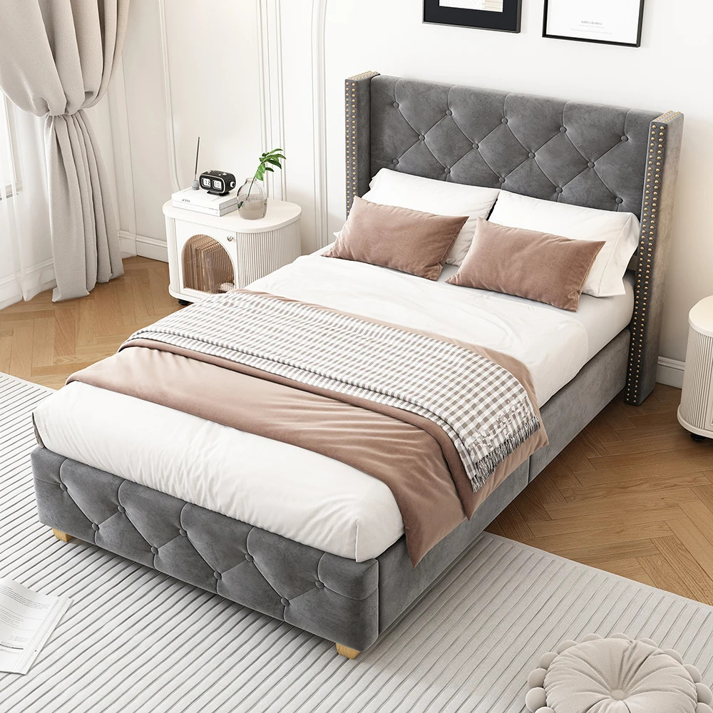 Odense Enkelseng 90x200 cm – Velvet med Robust Rammem - Billede 2