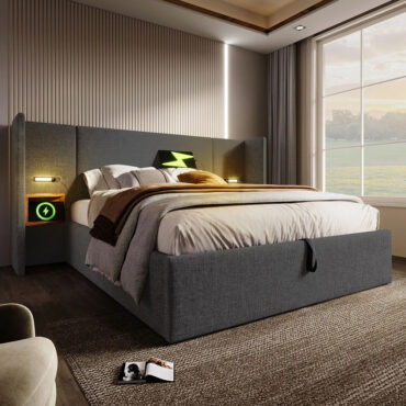 Taastrup Dobbeltseng 180x200 cm med Opbevaring, LED-belysning og USB-C