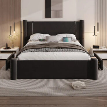 Roskilde Seng 160x200 cm med Opbevaring – Sort Velour