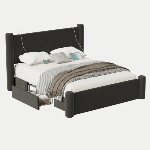 Roskilde Seng 160x200 cm med Opbevaring – Sort Velour - Billede 4