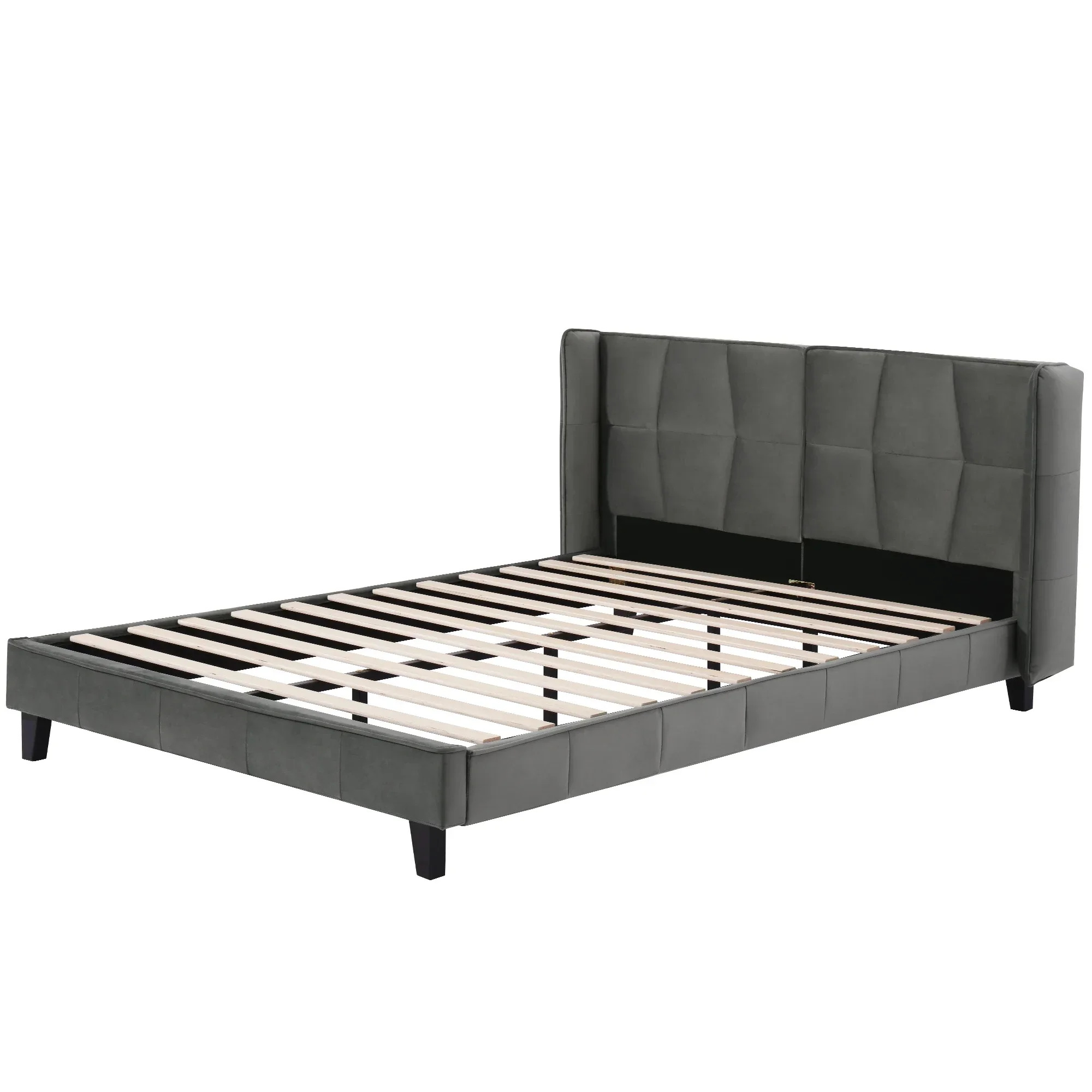 Herning Dobbeltseng 180x200 cm – Grå Velour med Polstret Hovedgærde - Billede 6