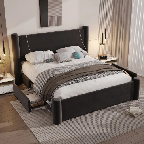 Roskilde Seng 160x200 cm med Opbevaring – Sort Velour - Billede 5